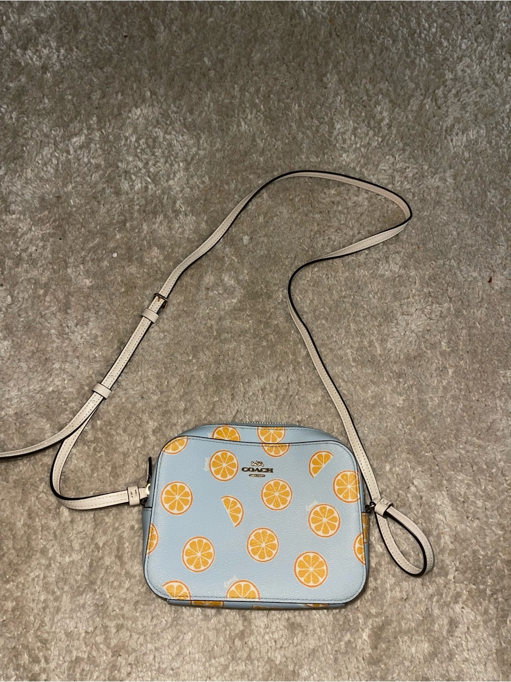 Coach Light Blue Crossbody with Yellow Orange Citrus Print